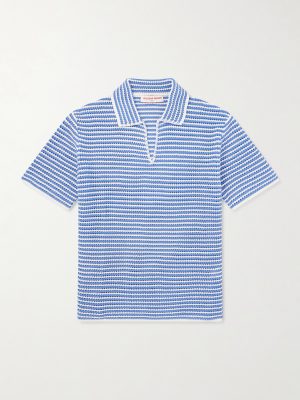 Batten Striped Open-Knit Cotton Polo Shirt