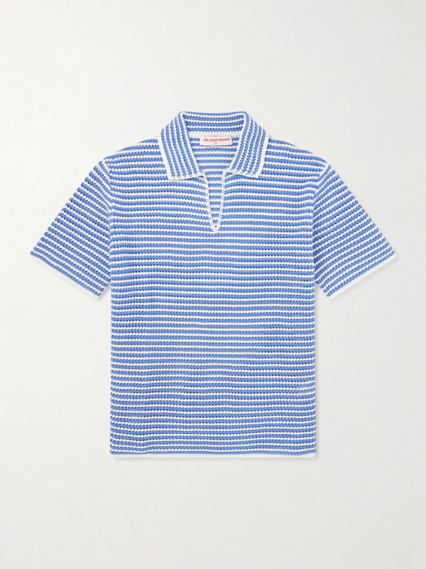 Batten Striped Open-Knit Cotton Polo Shirt Batten Striped Open-Knit Cotton Polo Shirt
