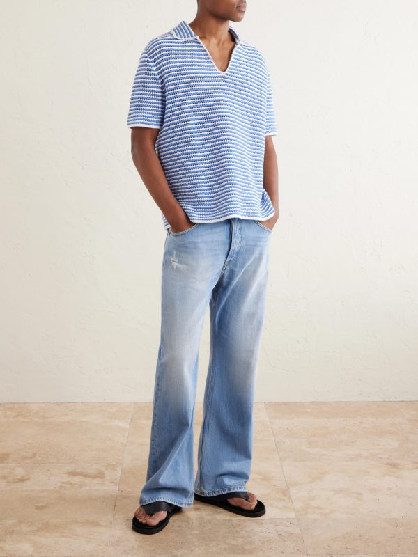 Batten Striped Open-Knit Cotton Polo Shirt - OU Batten Striped Open-Knit Cotton Polo Shirt - OU