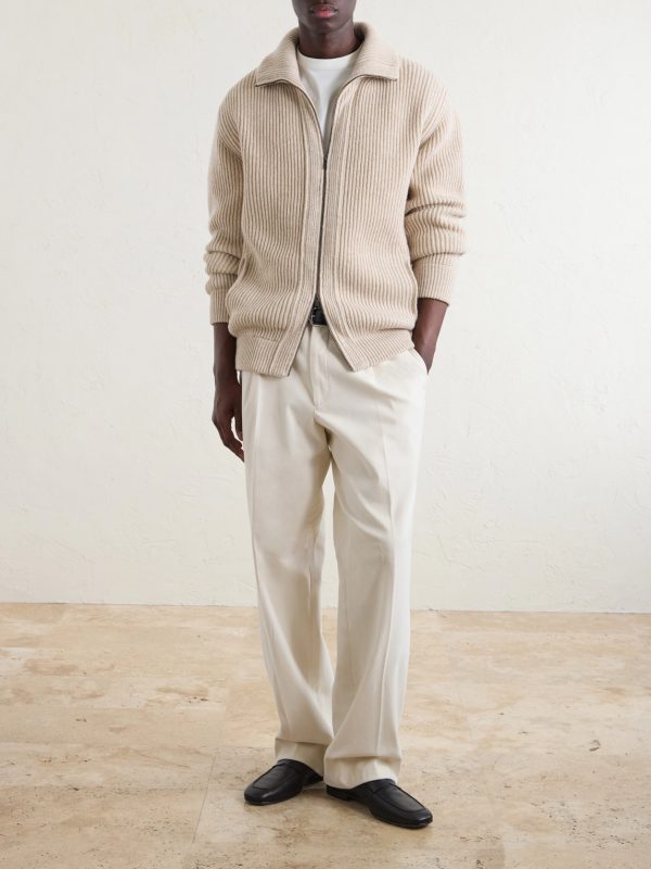 Ribbed Virgin Wool Cardigan - OU Ribbed Virgin Wool Cardigan - OU