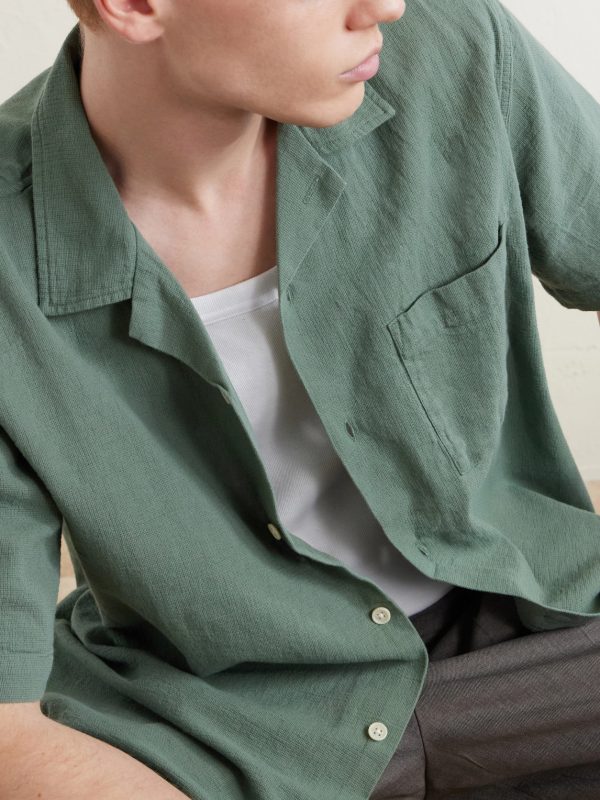 Convertible-Collar Cotton-Hopsack Shirt - CU Convertible-Collar Cotton-Hopsack Shirt - CU