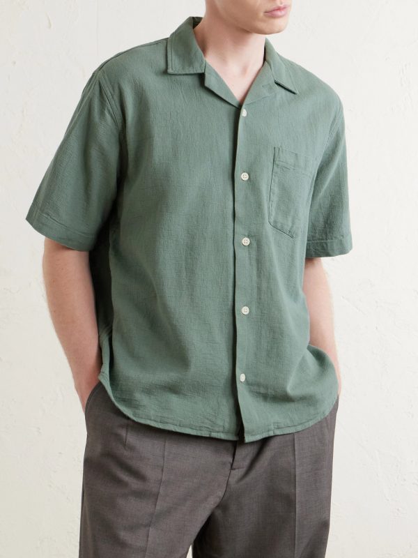 Convertible-Collar Cotton-Hopsack Shirt - FR Convertible-Collar Cotton-Hopsack Shirt - FR