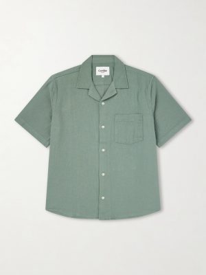Convertible-Collar Cotton-Hopsack Shirt Convertible-Collar Cotton-Hopsack Shirt