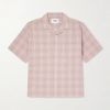 Convertible-Collar Checked Cotton and Linen-Blend Shirt