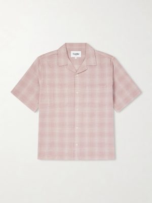 Convertible-Collar Checked Cotton and Linen-Blend Shirt Convertible-Collar Checked Cotton and Linen-Blend Shirt