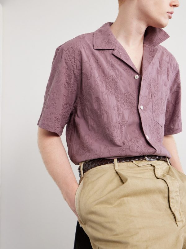 Camp Collar Paisley-Embroidered Cotton Shirt - E1
