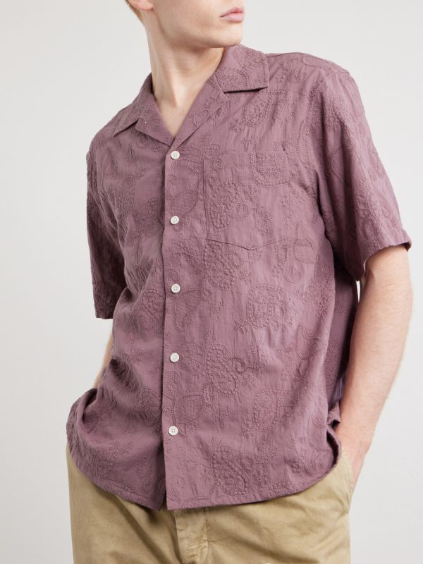 Camp Collar Paisley-Embroidered Cotton Shirt - FR