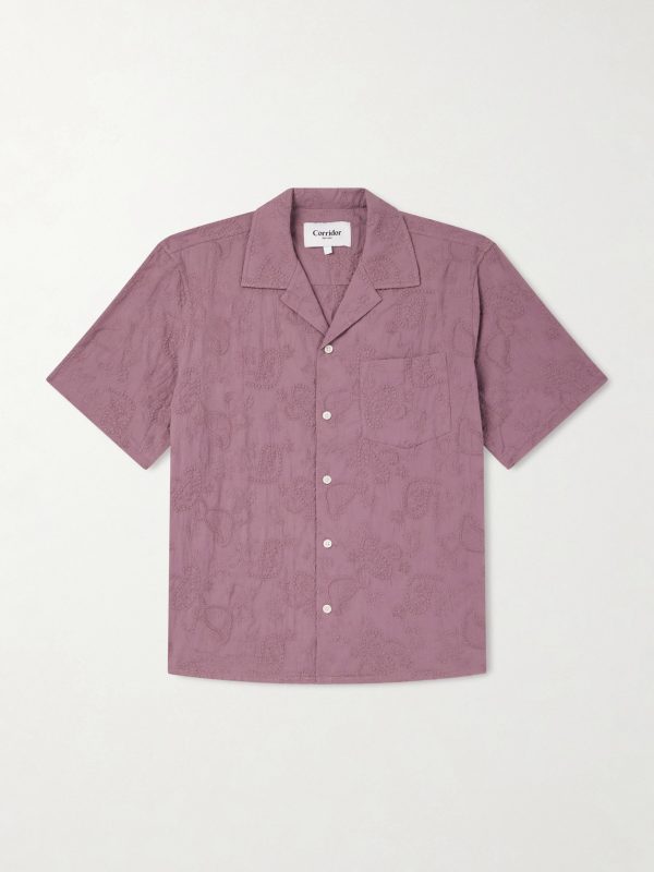 Camp Collar Paisley-Embroidered Cotton Shirt
