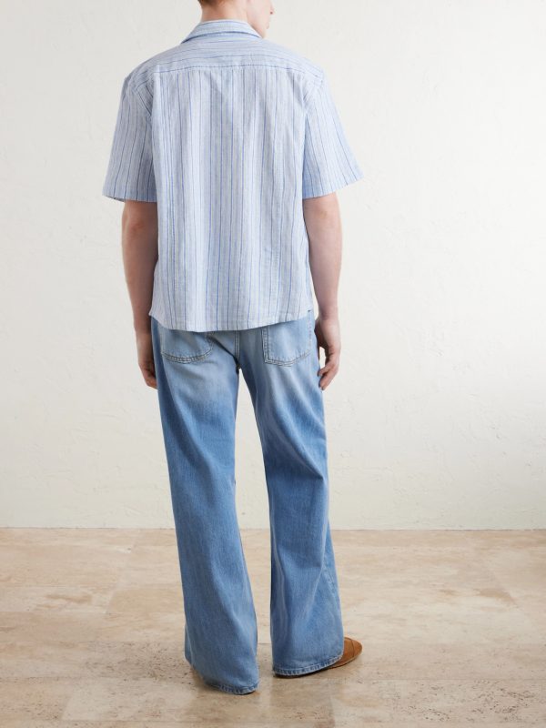 Convertible-Collar Striped Cotton and Linen-Blend Shirt - BK Convertible-Collar Striped Cotton and Linen-Blend Shirt - BK