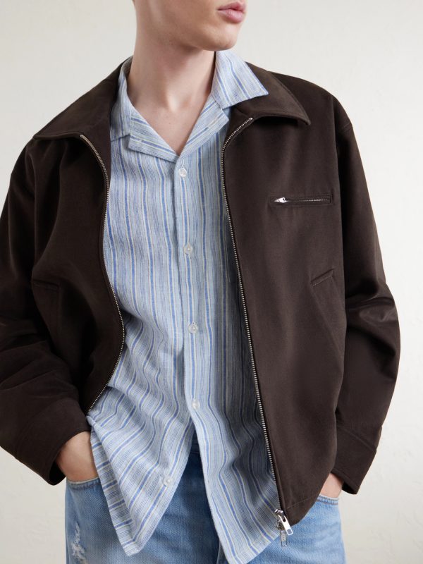 Convertible-Collar Striped Cotton and Linen-Blend Shirt - CU Convertible-Collar Striped Cotton and Linen-Blend Shirt - CU