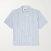 Convertible-Collar Striped Cotton and Linen-Blend Shirt Convertible-Collar Striped Cotton and Linen-Blend Shirt