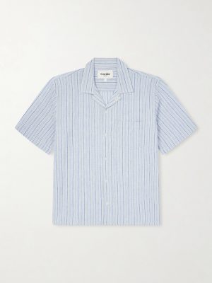 Convertible-Collar Striped Cotton and Linen-Blend Shirt