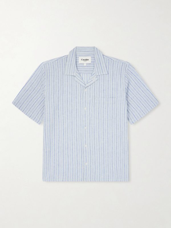 Convertible-Collar Striped Cotton and Linen-Blend Shirt Convertible-Collar Striped Cotton and Linen-Blend Shirt