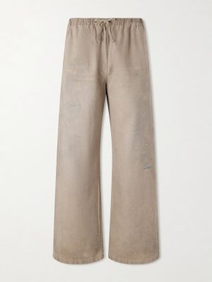 Wide-Leg Paint-Splattered Cotton-Twill Trousers
