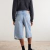 Wide-Leg Distressed Denim Shorts - BK