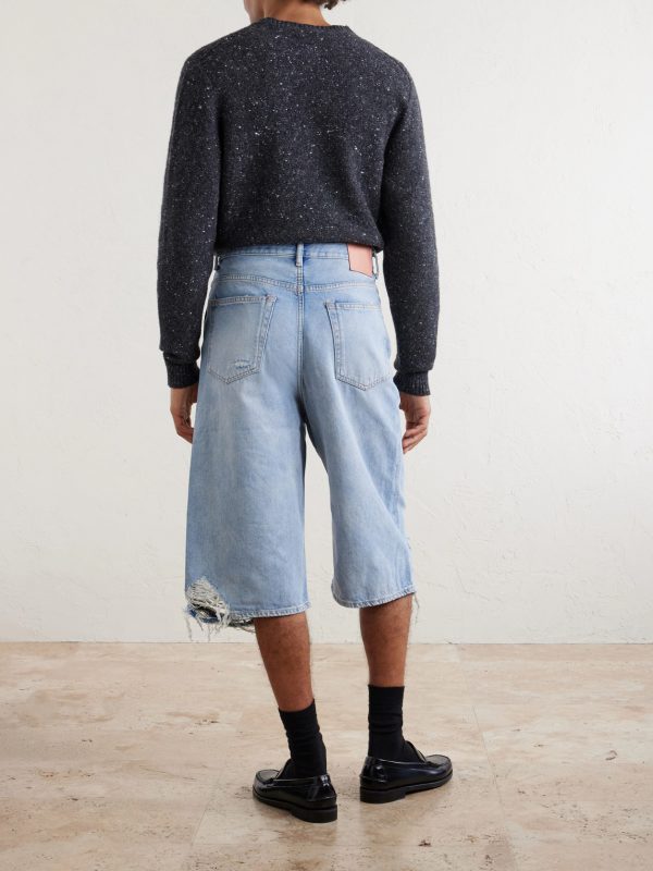 Wide-Leg Distressed Denim Shorts - BK