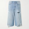 Wide-Leg Distressed Denim Shorts