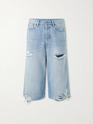 Wide-Leg Distressed Denim Shorts Wide-Leg Distressed Denim Shorts