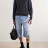Wide-Leg Distressed Denim Shorts - OU