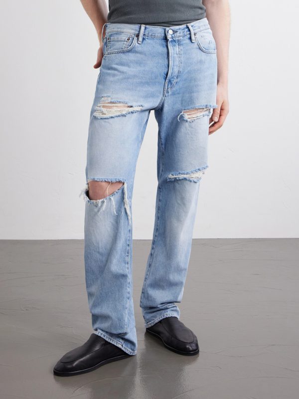 Ripped Straight-Leg Cotton Jeans - FR Ripped Straight-Leg Cotton Jeans - FR