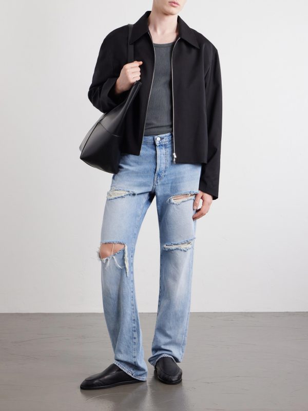 Ripped Straight-Leg Cotton Jeans - OU Ripped Straight-Leg Cotton Jeans - OU