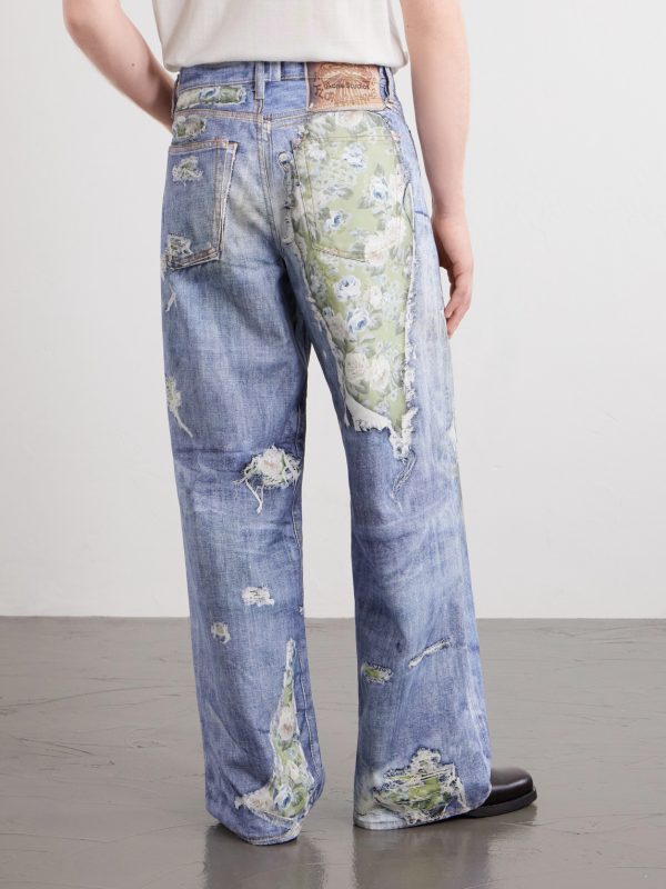 Wide-Leg and Rose-Printed Cotton Jeans - BK Wide-Leg and Rose-Printed Cotton Jeans - BK