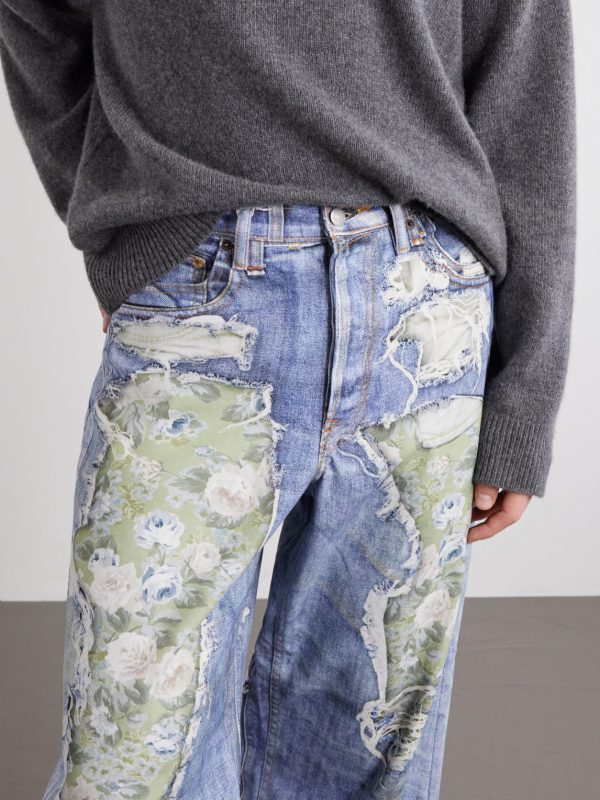 Wide-Leg and Rose-Printed Cotton Jeans - CU Wide-Leg and Rose-Printed Cotton Jeans - CU