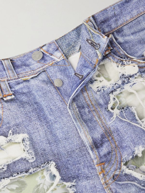 Wide-Leg and Rose-Printed Cotton Jeans - E1 Wide-Leg and Rose-Printed Cotton Jeans - E1