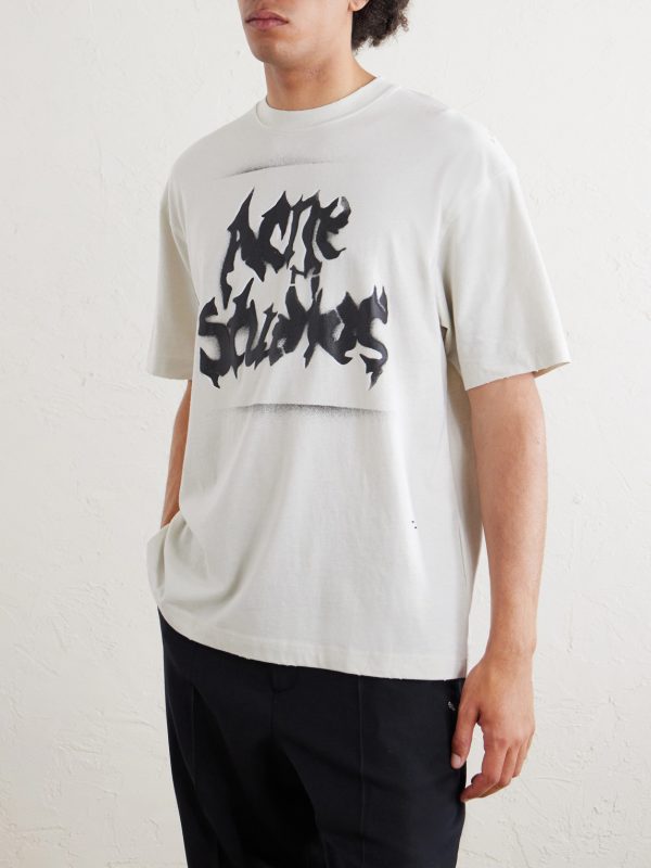 Logo-Print Distressed Cotton-Blend Jersey T-Shirt - FR Logo-Print Distressed Cotton-Blend Jersey T-Shirt - FR