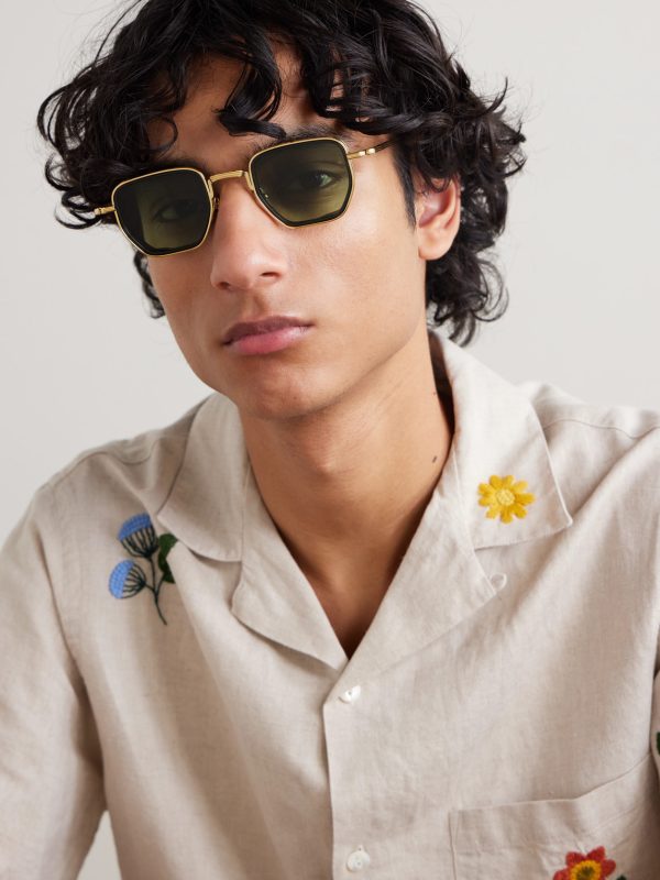 Atkins D-Frame Gold and Silver-Tone Titanium Sunglasses - OU Atkins D-Frame Gold and Silver-Tone Titanium Sunglasses - OU