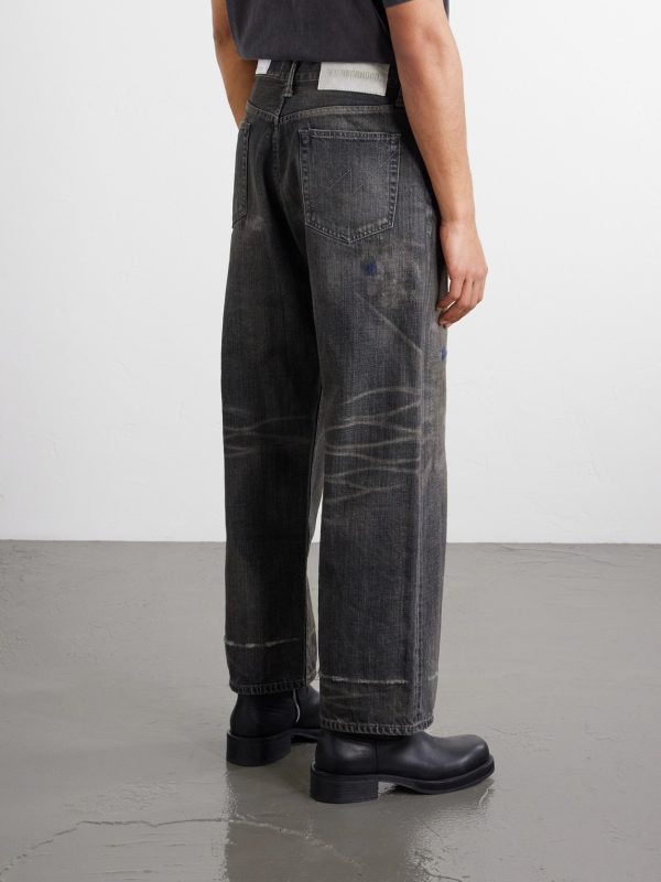 Savage Wide-Leg Bead-Embellished Distressed Jeans - BK