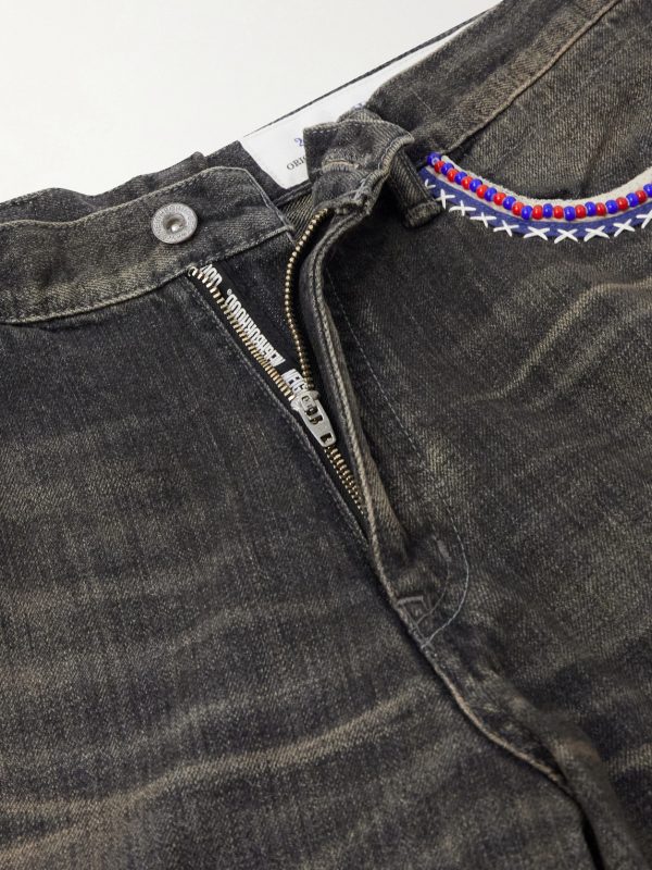 Savage Wide-Leg Bead-Embellished Distressed Jeans - CU