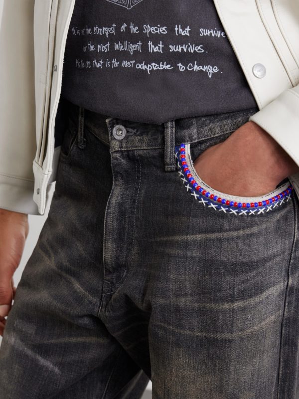 Savage Wide-Leg Bead-Embellished Distressed Jeans - E4