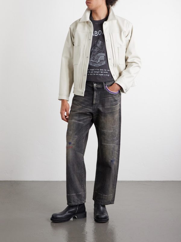 Savage Wide-Leg Bead-Embellished Distressed Jeans - OU