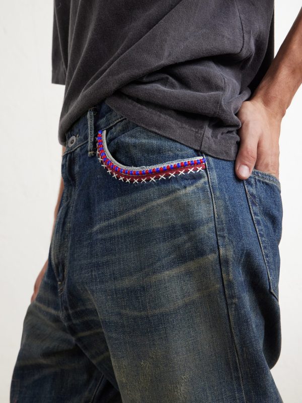Savage Straight-Leg Bead-Embellished Distressed Jeans - CU