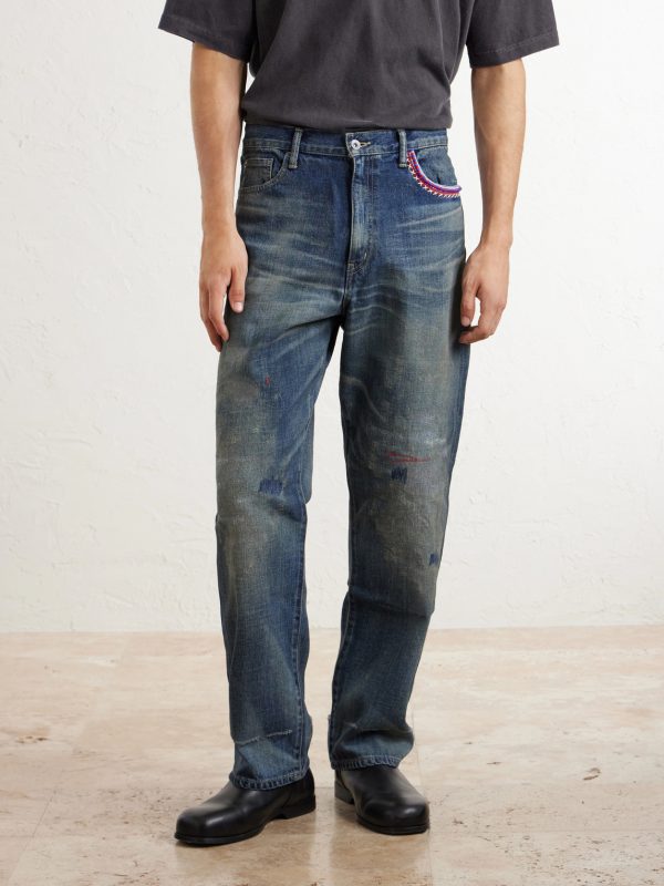 Savage Straight-Leg Bead-Embellished Distressed Jeans - FR