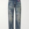 Savage Straight-Leg Bead-Embellished Distressed Jeans