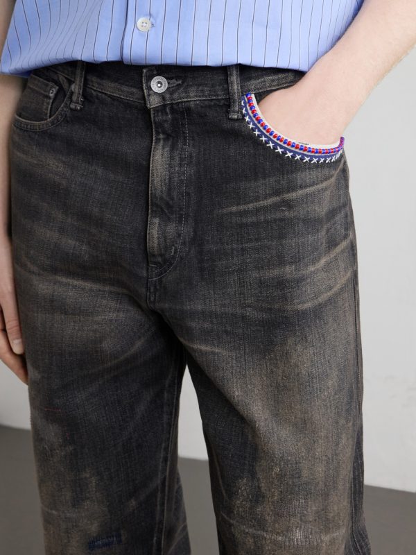 Savage Straight -Leg Bead-Embellished Distressed Jeans - CU Savage Straight -Leg Bead-Embellished Distressed Jeans - CU