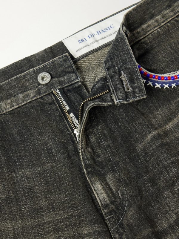 Savage Straight -Leg Bead-Embellished Distressed Jeans - E1 Savage Straight -Leg Bead-Embellished Distressed Jeans - E1
