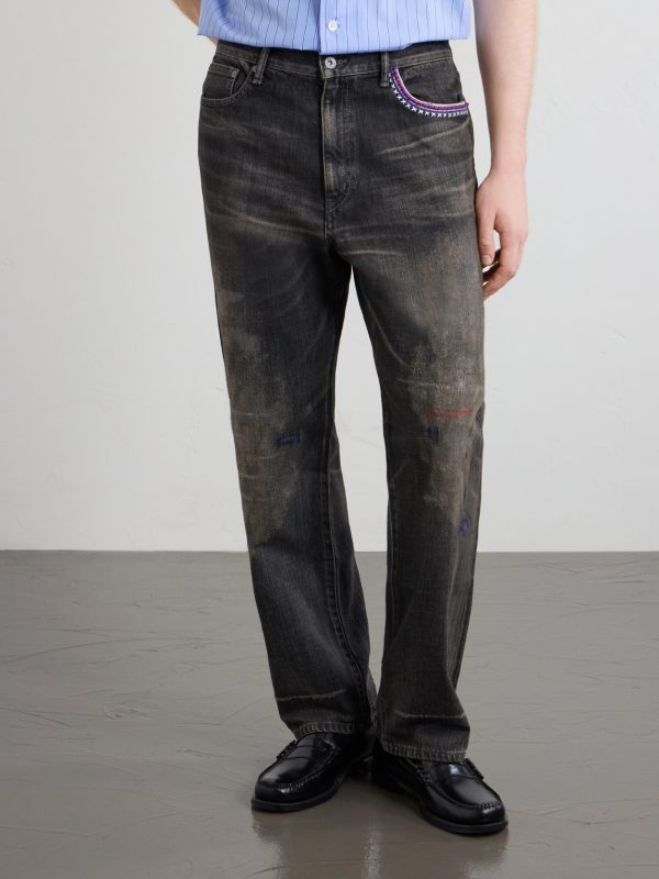 Savage Straight -Leg Bead-Embellished Distressed Jeans - FR Savage Straight -Leg Bead-Embellished Distressed Jeans - FR
