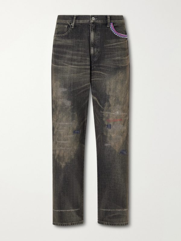 Savage Straight -Leg Bead-Embellished Distressed Jeans Savage Straight -Leg Bead-Embellished Distressed Jeans