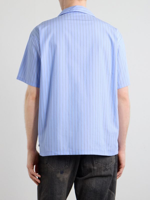 Camp-Collar Logo-Embroidered Striped Cotton Shirt - BK
