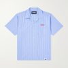 Camp-Collar Logo-Embroidered Striped Cotton Shirt
