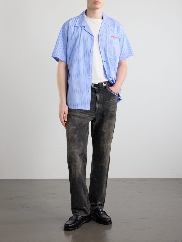 Camp-Collar Logo-Embroidered Striped Cotton Shirt - OU