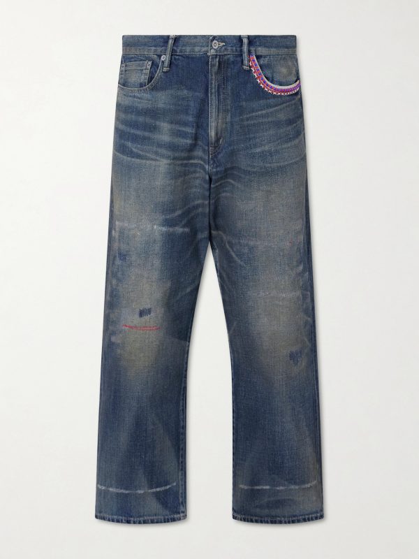 Savage Wide-Leg Bead-Embellished Distressed Jeans Savage Wide-Leg Bead-Embellished Distressed Jeans