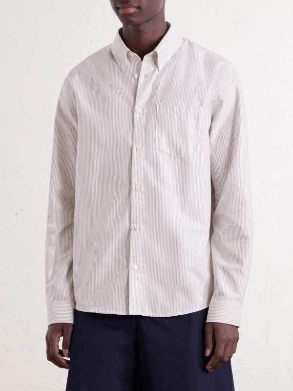 Button-Down Collar Striped Cotton Shirt - FR