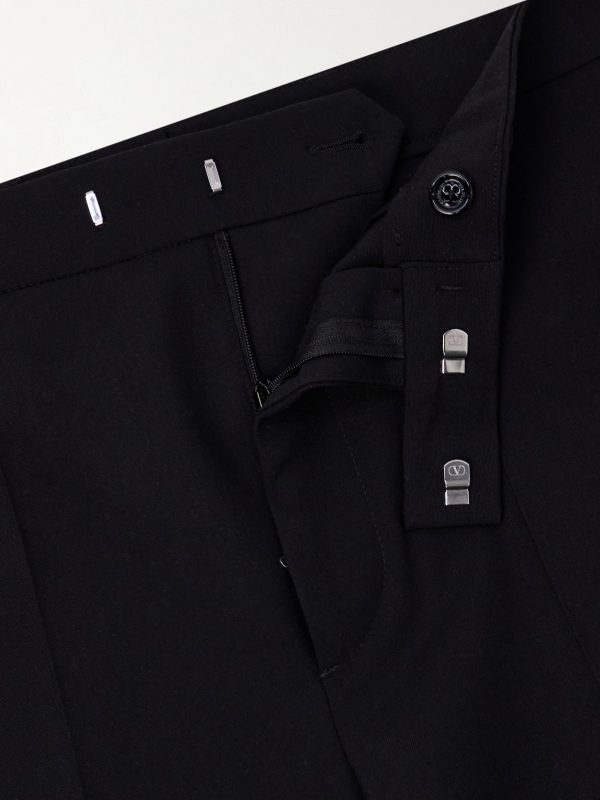 Straight-Leg Pleated Grain de Poudre Wool Trousers - E1