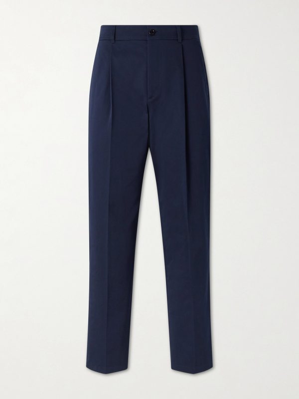 VLogo Straight-Leg Pleated Cotton-Gabardine Trousers VLogo Straight-Leg Pleated Cotton-Gabardine Trousers