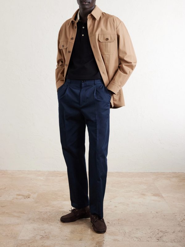 VLogo Straight-Leg Pleated Cotton-Gabardine Trousers - OU VLogo Straight-Leg Pleated Cotton-Gabardine Trousers - OU