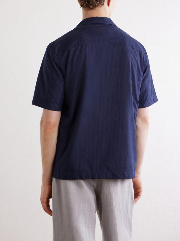 Camp-Collar Textured-Cotton Shirt - BK Camp-Collar Textured-Cotton Shirt - BK